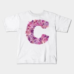 Pink Floral Letter C Kids T-Shirt